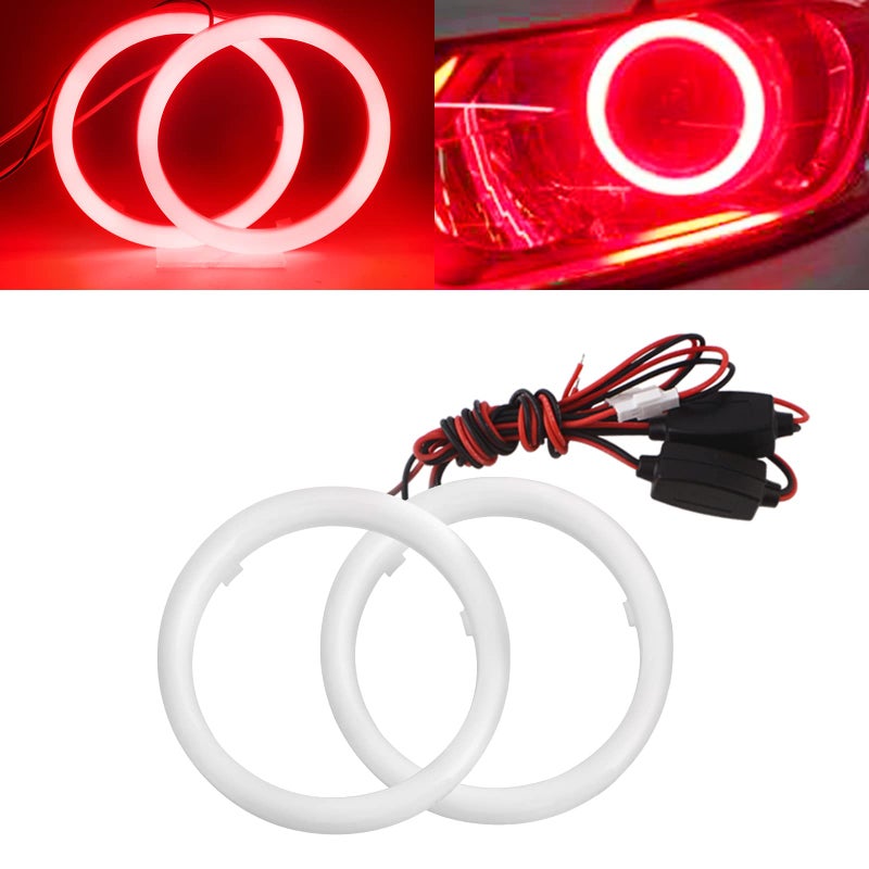 QasimLED 1 Pair 90MM Red Angel Eyes 60SMD COB LED Halo Ring for Car Motorcycles Driving Day Light Decorative DRL Warning Light 9-30V DC - Image 1